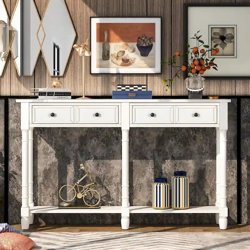Console Table Table d'appoint Montage facile avec deux tiroirs de rangement et étagère inférieure pour le salon, l'entrée