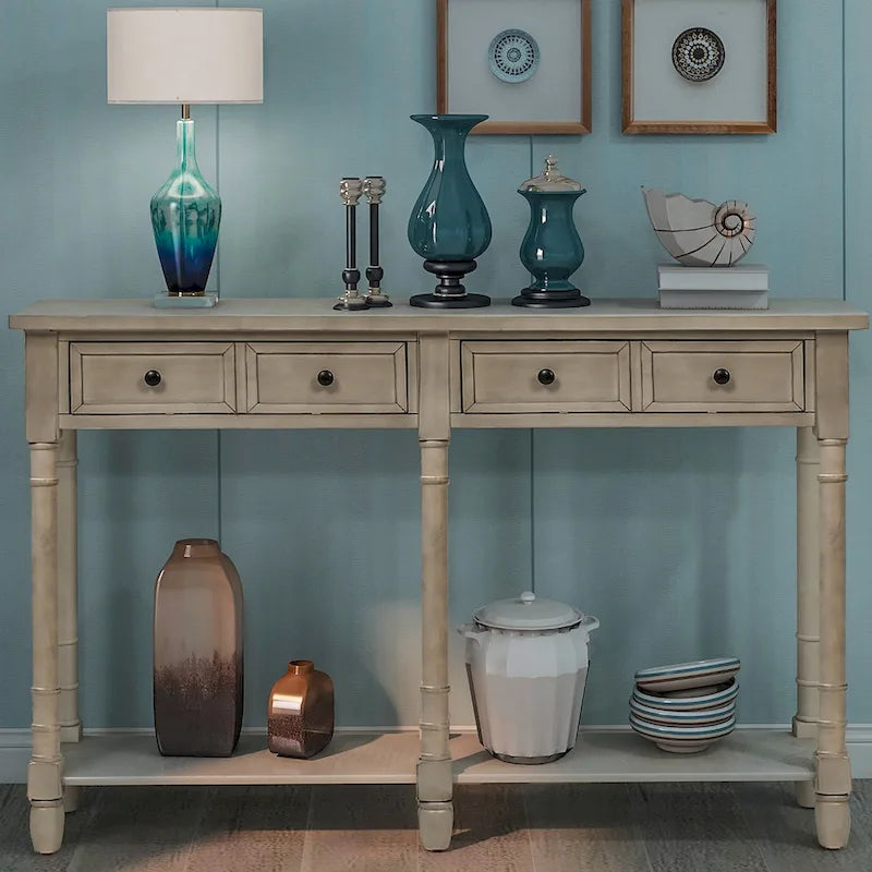 Console Table Table d'appoint Montage facile avec deux tiroirs de rangement et étagère inférieure pour le salon, l'entrée