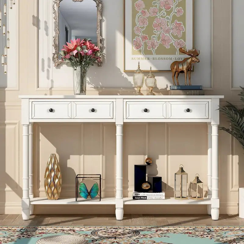 Console Table Table d'appoint Montage facile avec deux tiroirs de rangement et étagère inférieure pour le salon, l'entrée