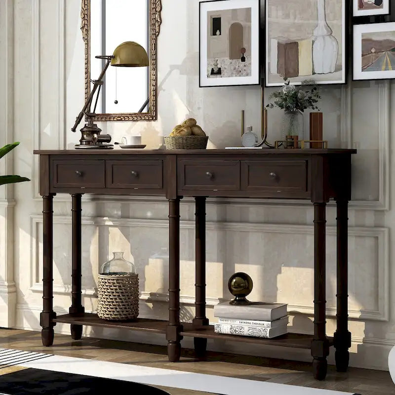 Console Table Table d'appoint Montage facile avec deux tiroirs de rangement et étagère inférieure pour le salon, l'entrée