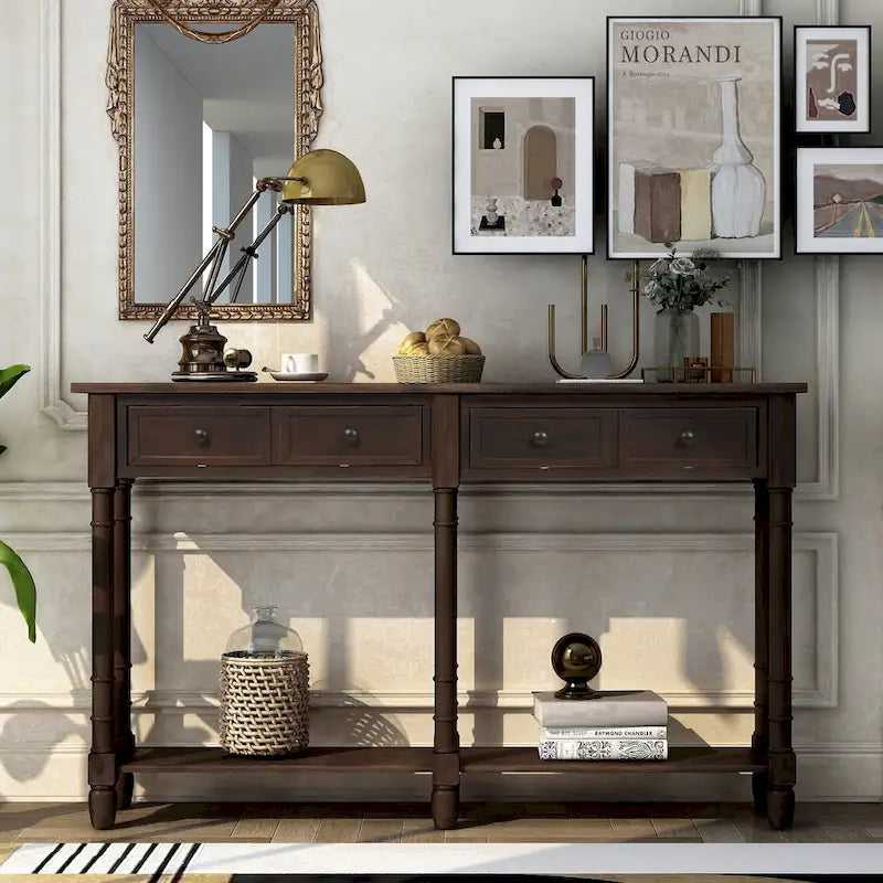 Console Table Table d'appoint Montage facile avec deux tiroirs de rangement et étagère inférieure pour le salon, l'entrée