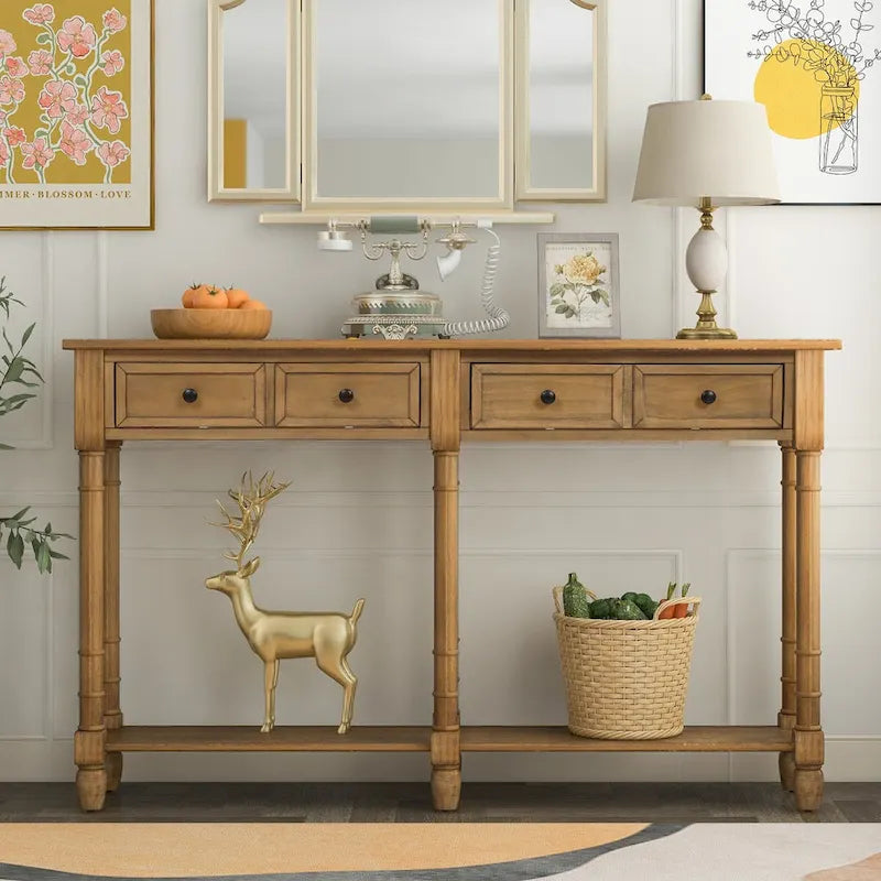Console Table Table d'appoint Montage facile avec deux tiroirs de rangement et étagère inférieure pour le salon, l'entrée