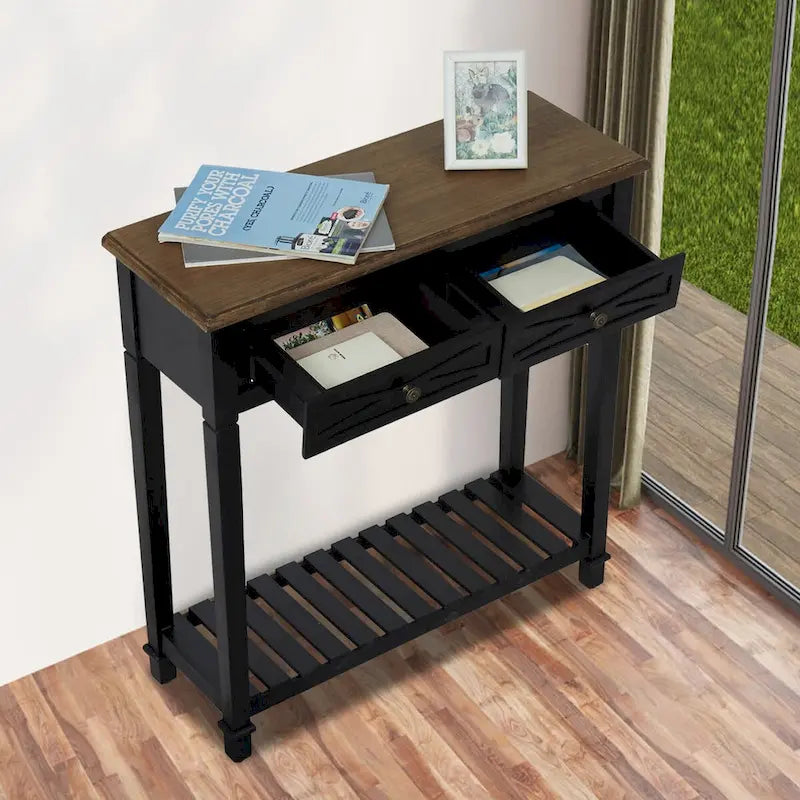 Table console Kinbor avec 2 tiroirs, table de canapé avec étagère de rangement pour entrée, meubles de couloir