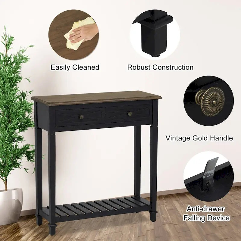 Table console Kinbor avec 2 tiroirs, table de canapé avec étagère de rangement pour entrée, meubles de couloir