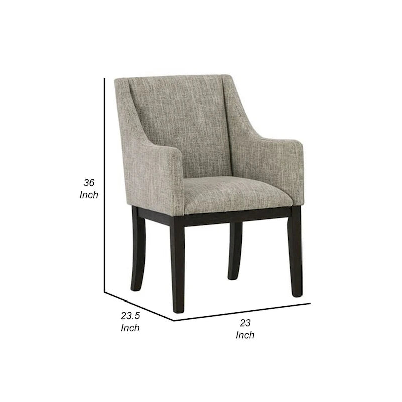 Sonn 24 Inch Dining Armchair, Set of 2, Padded Beige Upholstery, Brown Legs