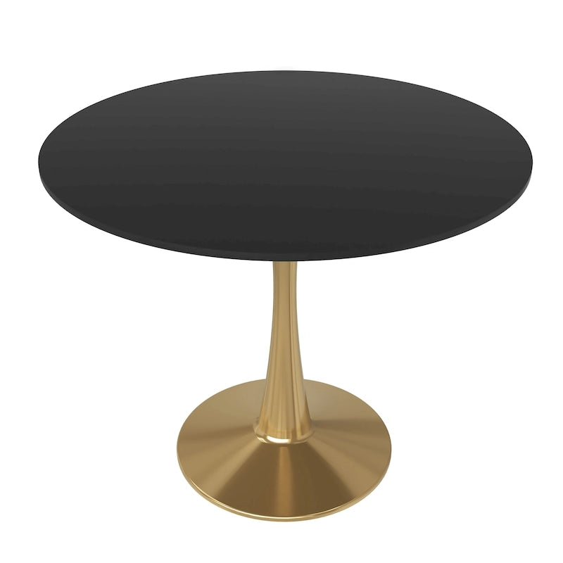 LeisureMod Bristol Table à manger ronde 31 po pour 4 avec plateau en bois MDF et base en acier doré pour cuisine et salle à manger