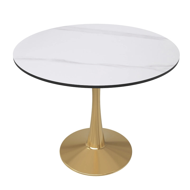 LeisureMod Bristol Table à manger ronde 31 po pour 4 avec plateau en bois MDF et base en acier doré pour cuisine et salle à manger