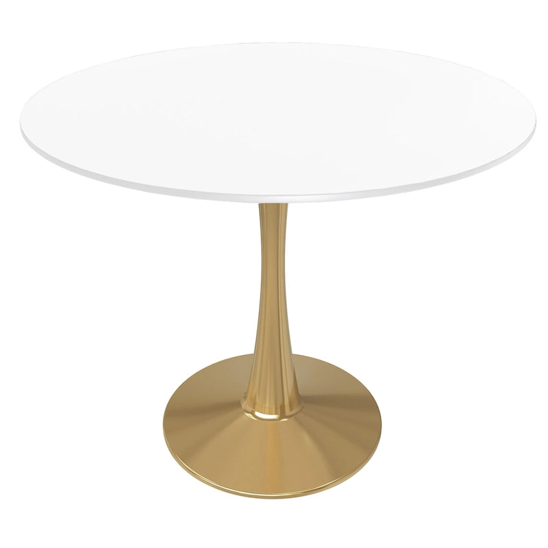 LeisureMod Bristol Table à manger ronde 31 po pour 4 avec plateau en bois MDF et base en acier doré pour cuisine et salle à manger