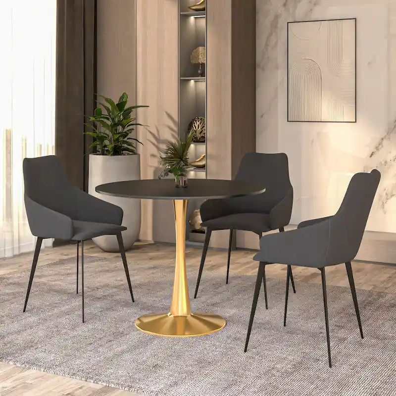 LeisureMod Bristol Table à manger ronde 31 po pour 4 avec plateau en bois MDF et base en acier doré pour cuisine et salle à manger