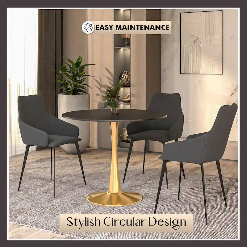 LeisureMod Bristol Table à manger ronde 31 po pour 4 avec plateau en bois MDF et base en acier doré pour cuisine et salle à manger