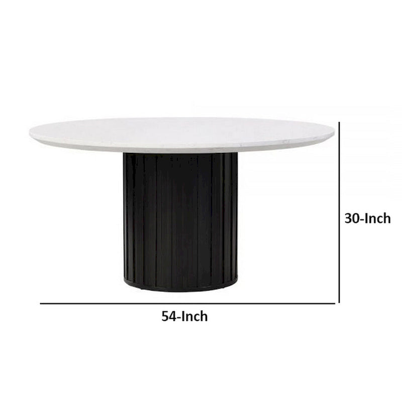 Table à manger Jerry de 54 pouces, plateau rond en imitation marbre, piedestal noir