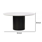 Table à manger Jerry de 54 pouces, plateau rond en imitation marbre, piedestal noir