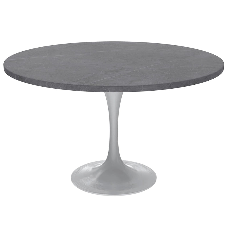 Table à manger ronde LeisureMod Verve 48 avec plateau en pierre et base en acier blanc pour cuisine et salle à manger