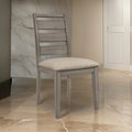 Rie 25 Inch Side Dining Chairs Set of 2, Gray Ladder Back, Greige Padded Fabric Seat