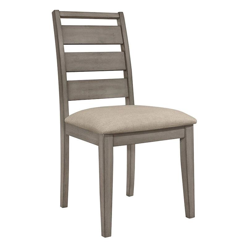 Chaises de salle à manger Rie de 63,5 cm (25 po) – Ensemble de 2, dossier échelle gris, siège en tissu rembourré grège