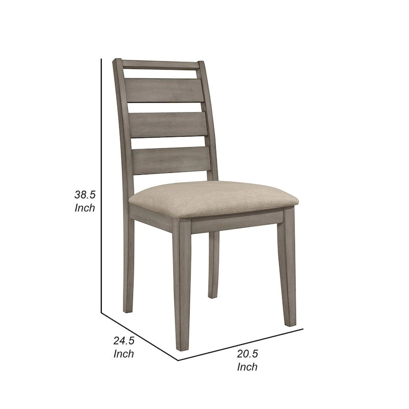 Chaises de salle à manger Rie de 63,5 cm (25 po) – Ensemble de 2, dossier échelle gris, siège en tissu rembourré grège