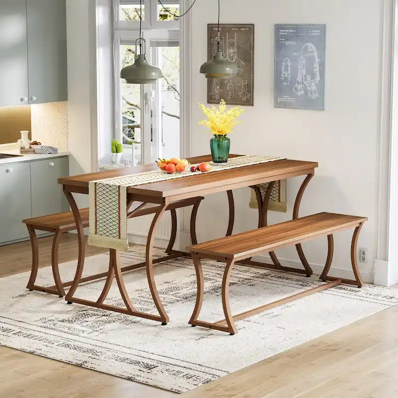 51-inch Rectangle Kitchen Dining Dinner Table with Bench Set for 4-6