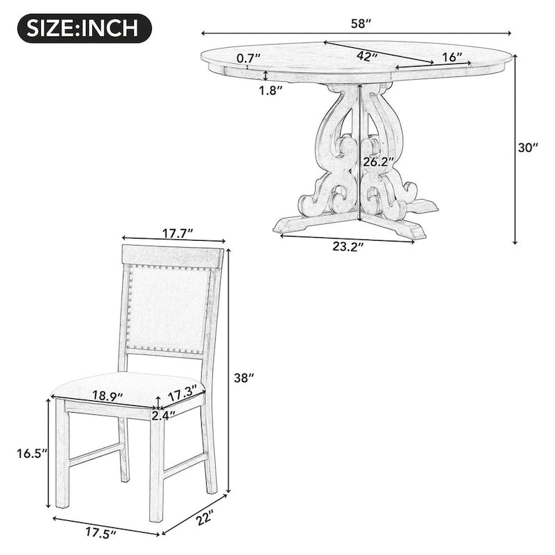 Ensemble de salle à manger fonctionnel rétro 5 pièces 1 table extensible
