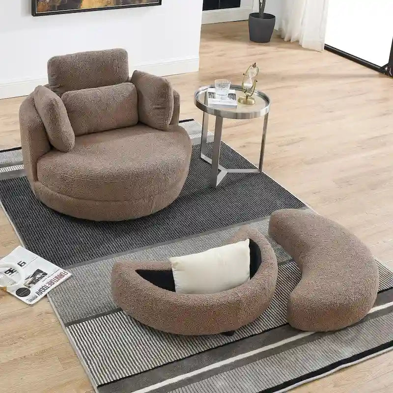 39W Oversized Swivel Chair,moon storage ottoman,Loveseat Circle Swivel Barrel Chairs Cuddle Sofa Lounger Armchair,4 Pillows