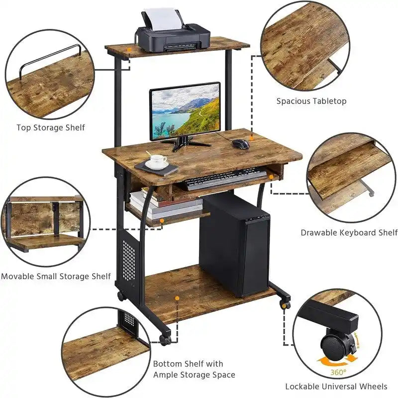 3 Tier Computer Desk with Printer Shelf