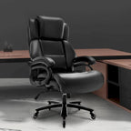 Chaise de bureau à dossier haut avec roulettes, support lombaire réglable noir et piètement en métal