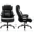 Chaise de bureau à dossier haut avec roulettes, support lombaire réglable noir et piètement en métal
