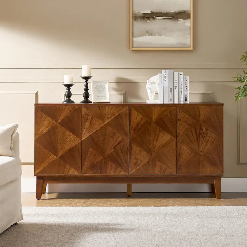 Buffet Ofelia Mid-century 60 po à motif géométrique avec étagères ajustables par HULALA HOME