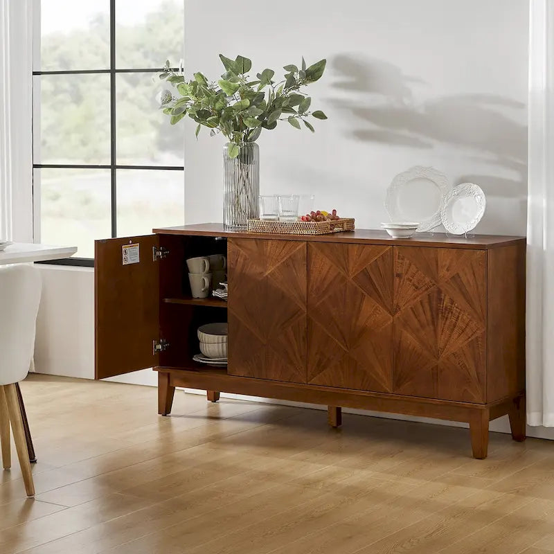 Buffet Ofelia Mid-century 60 po à motif géométrique avec étagères ajustables par HULALA HOME