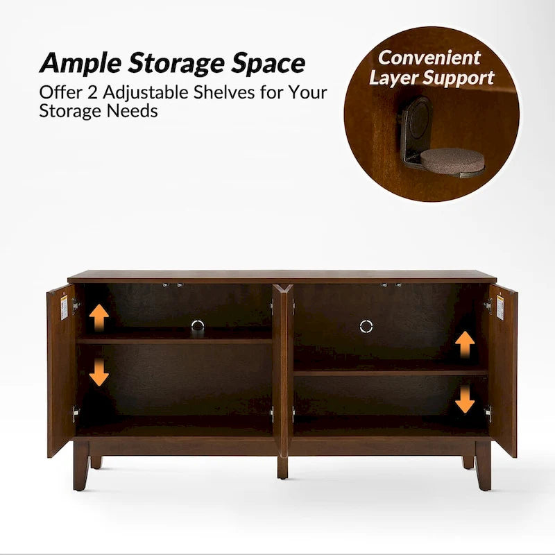 Buffet Ofelia Mid-century 60 po à motif géométrique avec étagères ajustables par HULALA HOME