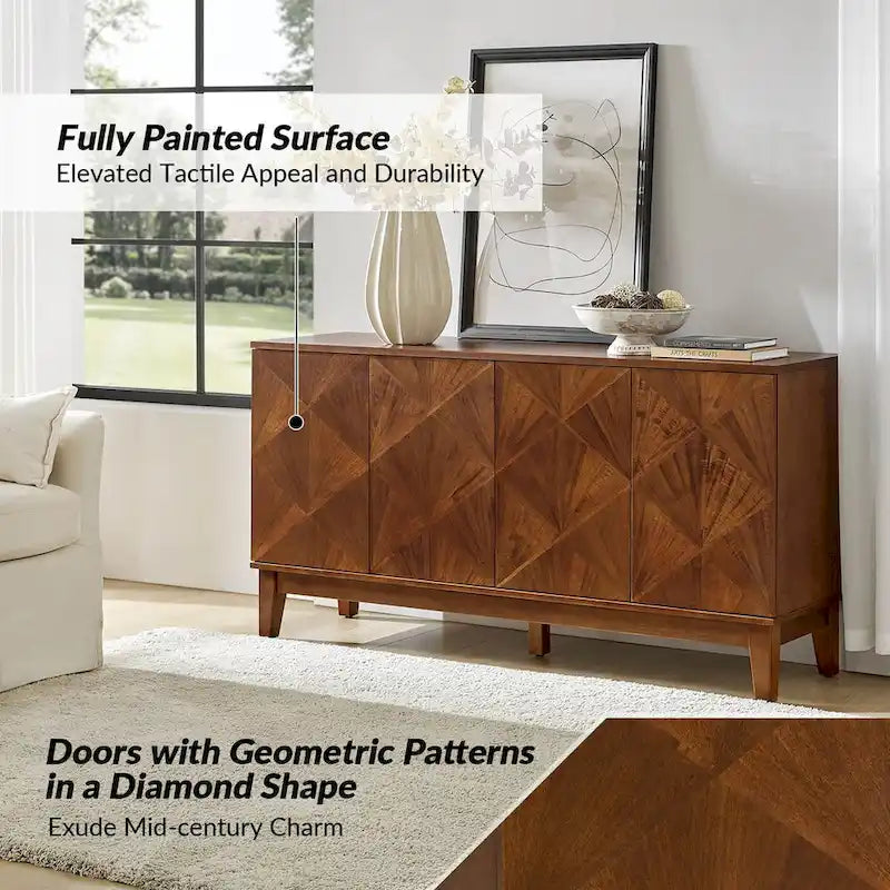 Buffet Ofelia Mid-century 60 po à motif géométrique avec étagères ajustables par HULALA HOME