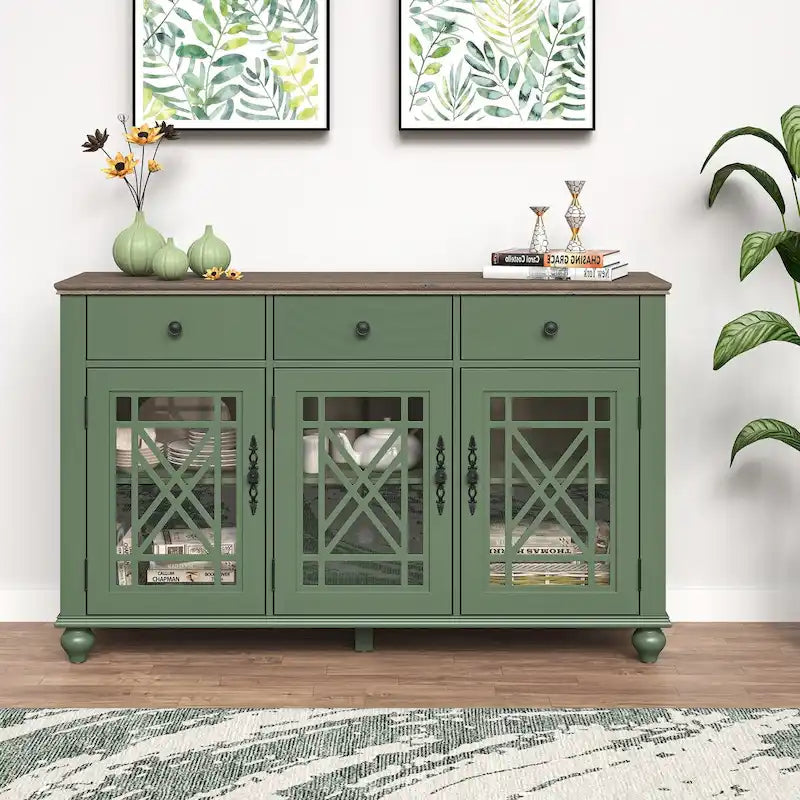 Buffet bahut de cuisine de style vintage de 55 po avec tiroirs - 55 po de largeur