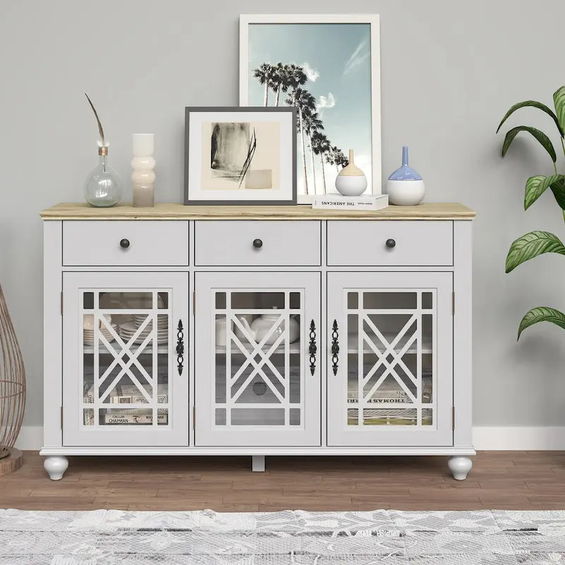 Buffet bahut de cuisine de style vintage de 55 po avec tiroirs - 55 po de largeur