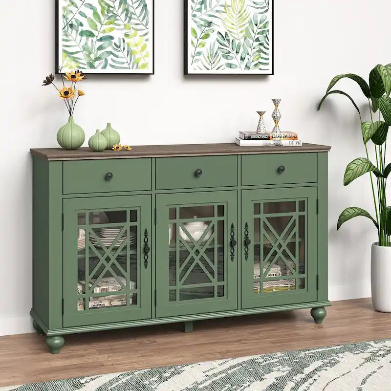 Buffet bahut de cuisine de style vintage de 55 po avec tiroirs - 55 po de largeur