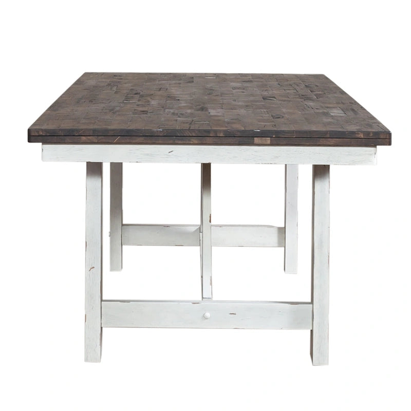 Ensemble de table à tréteaux 5 pièces, blanc et bois, style ferme