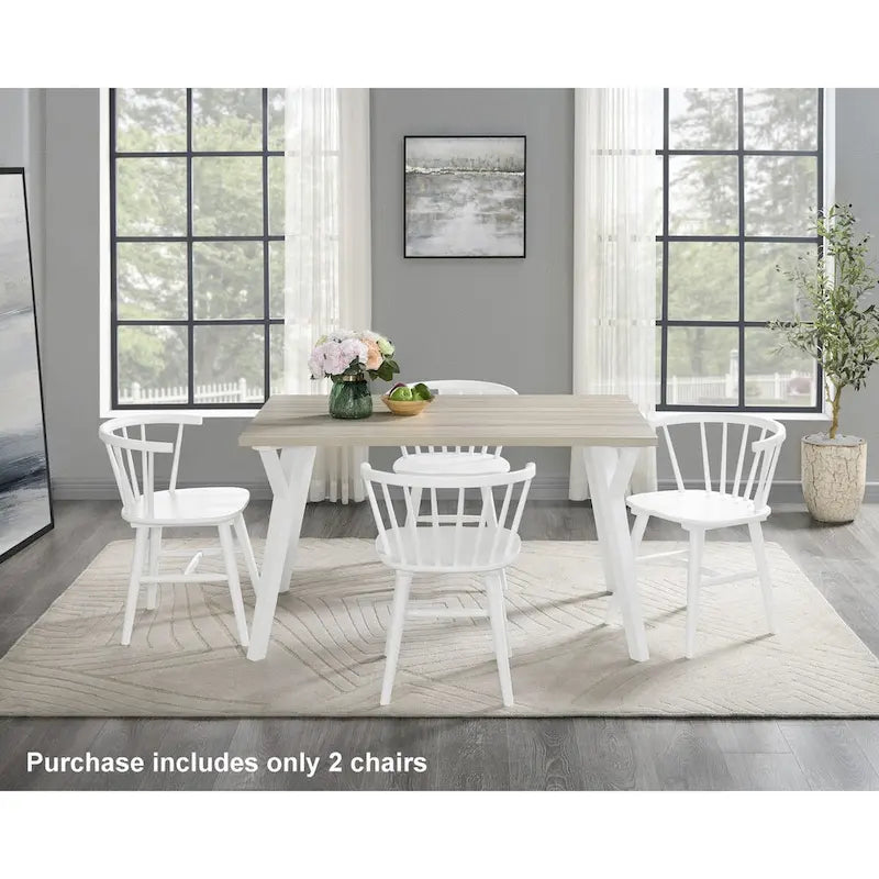 Chaises de salle à manger Roundhill Alwynn à dossier à fuseaux en bois, chaises Windsor, lot de 2, blanches