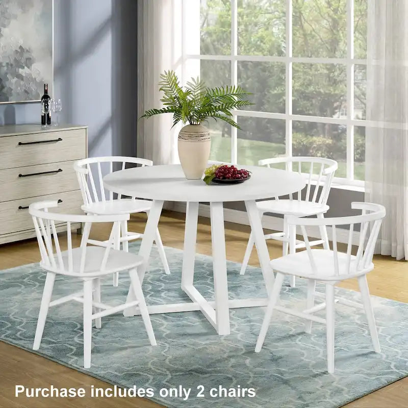 Chaises de salle à manger Roundhill Alwynn à dossier à fuseaux en bois, chaises Windsor, lot de 2, blanches