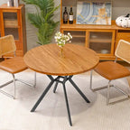 Table de salle à manger ronde Grondin de style ferme moderne de 38,6 po avec plateau en MDF de 1,18 po d'épaisseur et pieds croisés en métal sur piédestal.