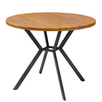 Table de salle à manger ronde Grondin de style ferme moderne de 38,6 po avec plateau en MDF de 1,18 po d'épaisseur et pieds croisés en métal sur piédestal.