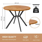 Table de salle à manger ronde Grondin de style ferme moderne de 38,6 po avec plateau en MDF de 1,18 po d'épaisseur et pieds croisés en métal sur piédestal.