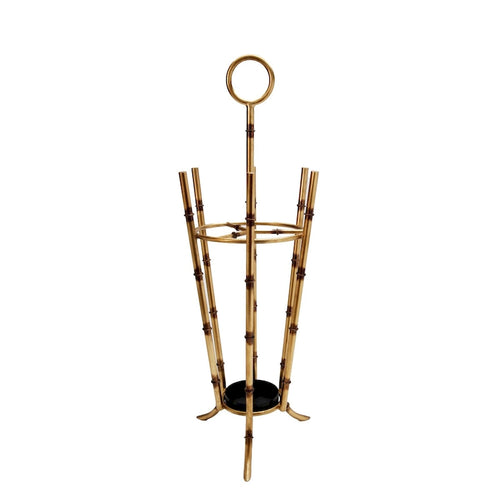 Antique Gold Iron Bamboo Umbrella Stand Angled - 12.5x12.5x35