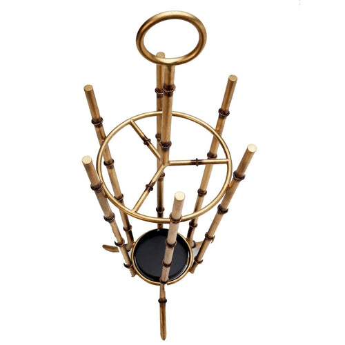 Antique Gold Iron Bamboo Umbrella Stand Angled - 12.5x12.5x35