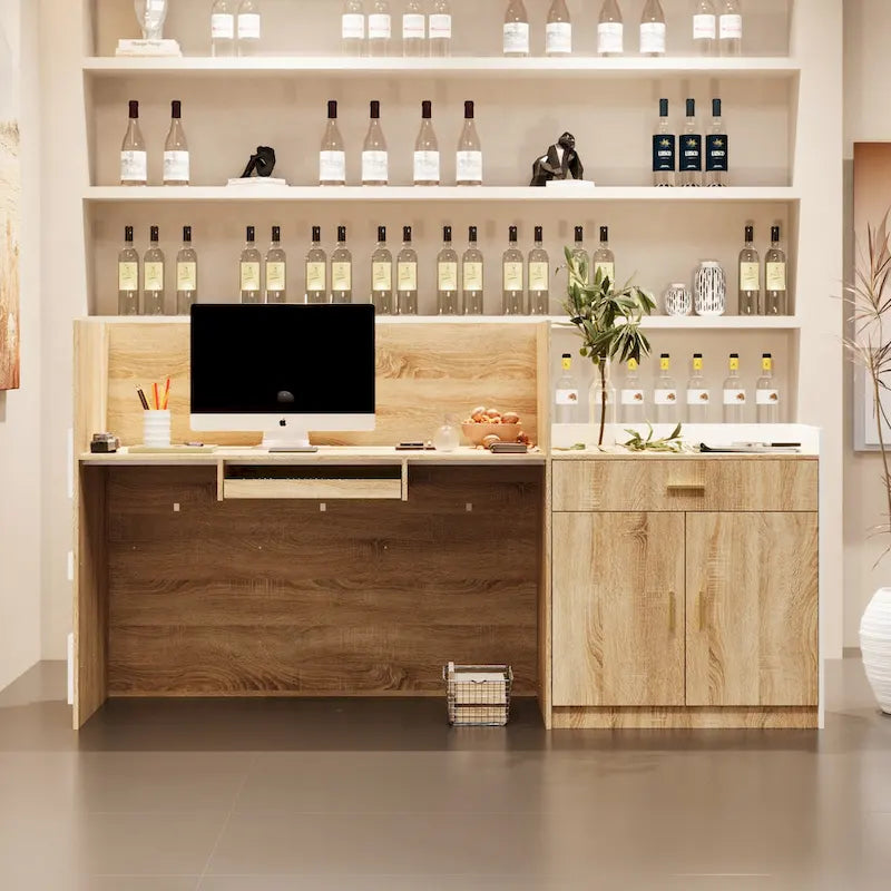 Salon Reception Counter with Keyboard Tray Large Working Desk