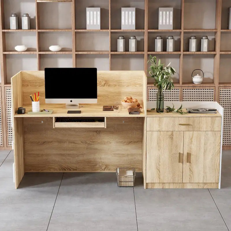 Salon Reception Counter with Keyboard Tray Large Working Desk