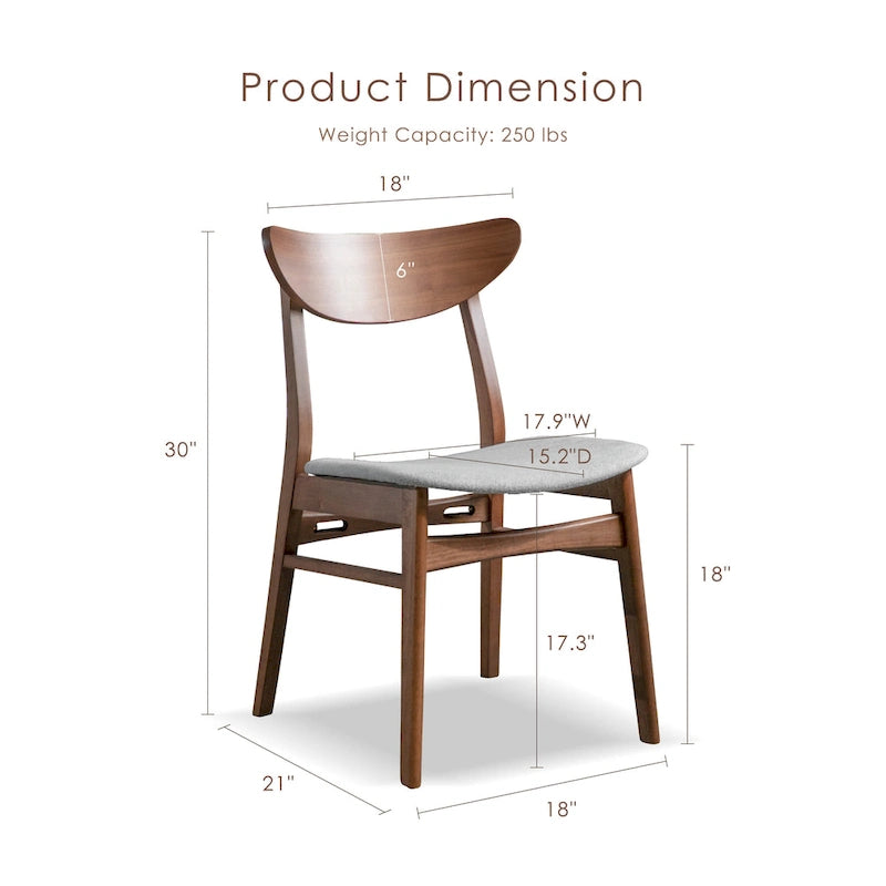 Chaises de salle à manger rembourrées en noyer de style milieu de siècle Beck de Furniture of America (lot de 2)