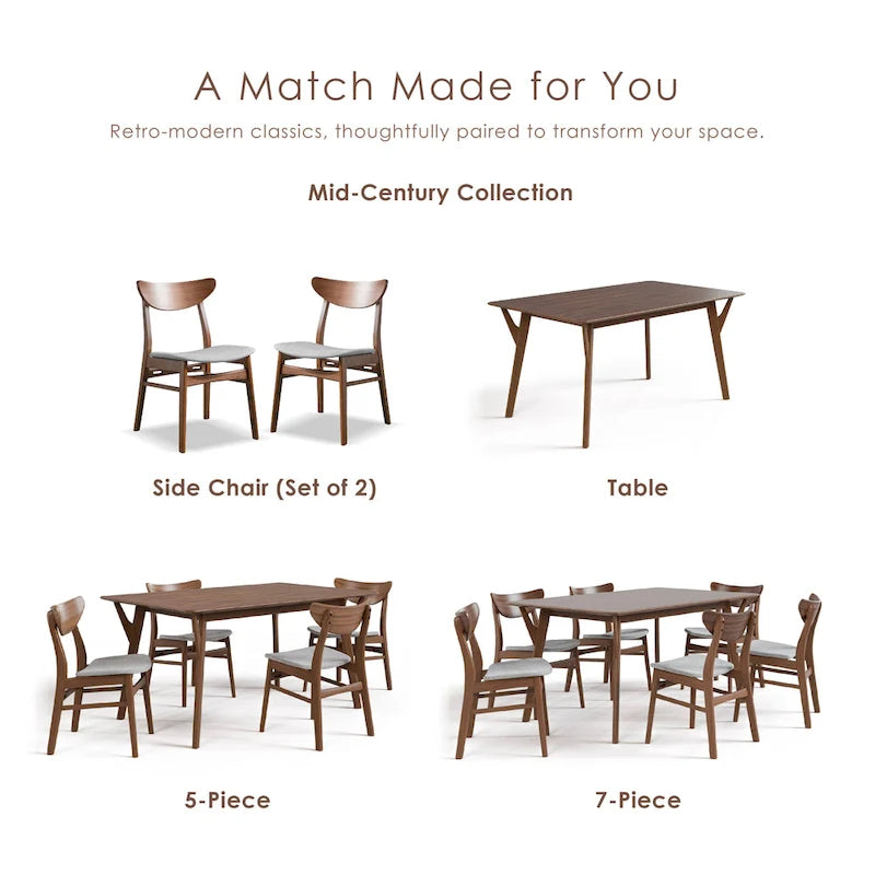 Chaises de salle à manger rembourrées en noyer de style milieu de siècle Beck de Furniture of America (lot de 2)