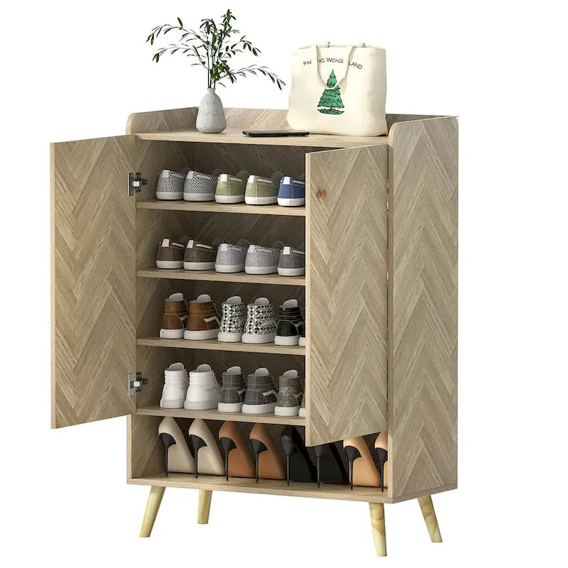 Meuble à chaussures moderne Anmytek 20 paires, étagère à chaussures à 6 niveaux avec portes et étagères réglables