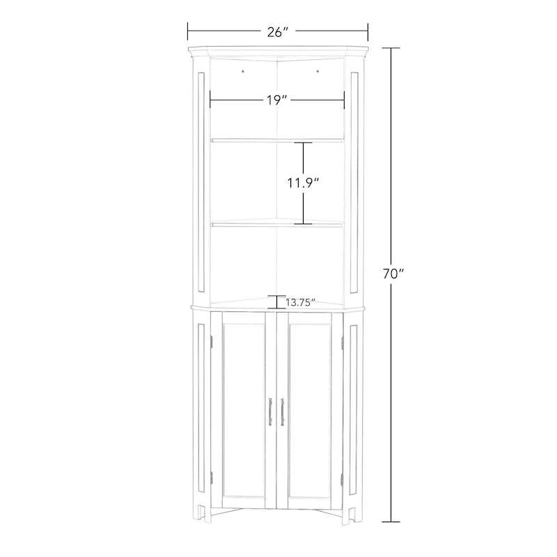 Meuble d'angle de salle de bain haut RiverRidge Somerset avec portes et étagère réglable - Blanc