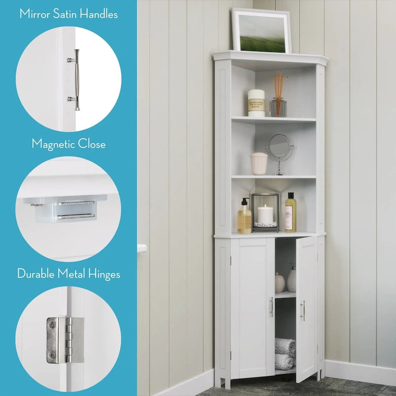 Meuble d'angle de salle de bain haut RiverRidge Somerset avec portes et étagère réglable - Blanc