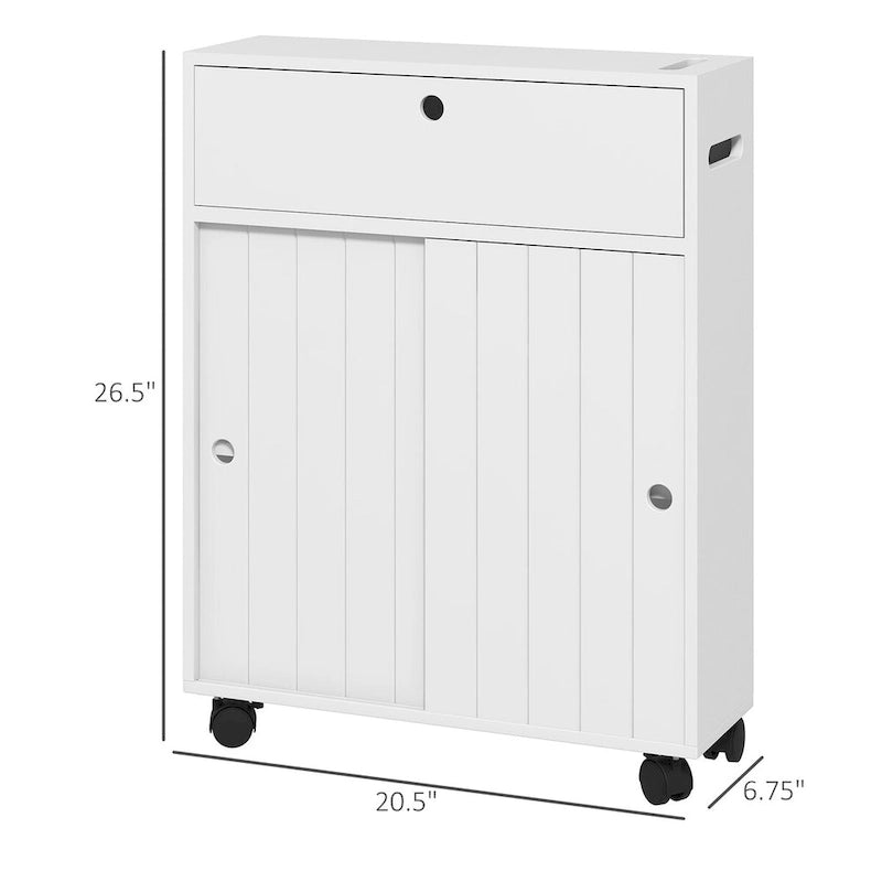 kleankin Meuble WC, Meuble de Salle de Bain Fin avec 4 Roulettes, Petite Armoire de Rangement de Salle de Bain avec Trous pour Papier