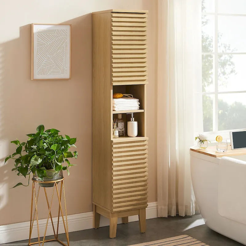 Meuble de rangement haut et étroit pour salle de bain